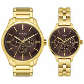 Timex Fashion Collection Premium Quality Multifunction Pair's Analog Brown Dial Coloured Quartz Watch, Round Dial With 44 Mm Case Width - TW00PR297