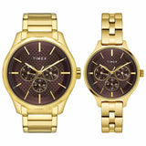 Timex Fashion Collection Premium Quality Multifunction Pair's Analog Brown Dial Coloured Quartz Watch, Round Dial With 44 Mm Case Width - TW00PR297