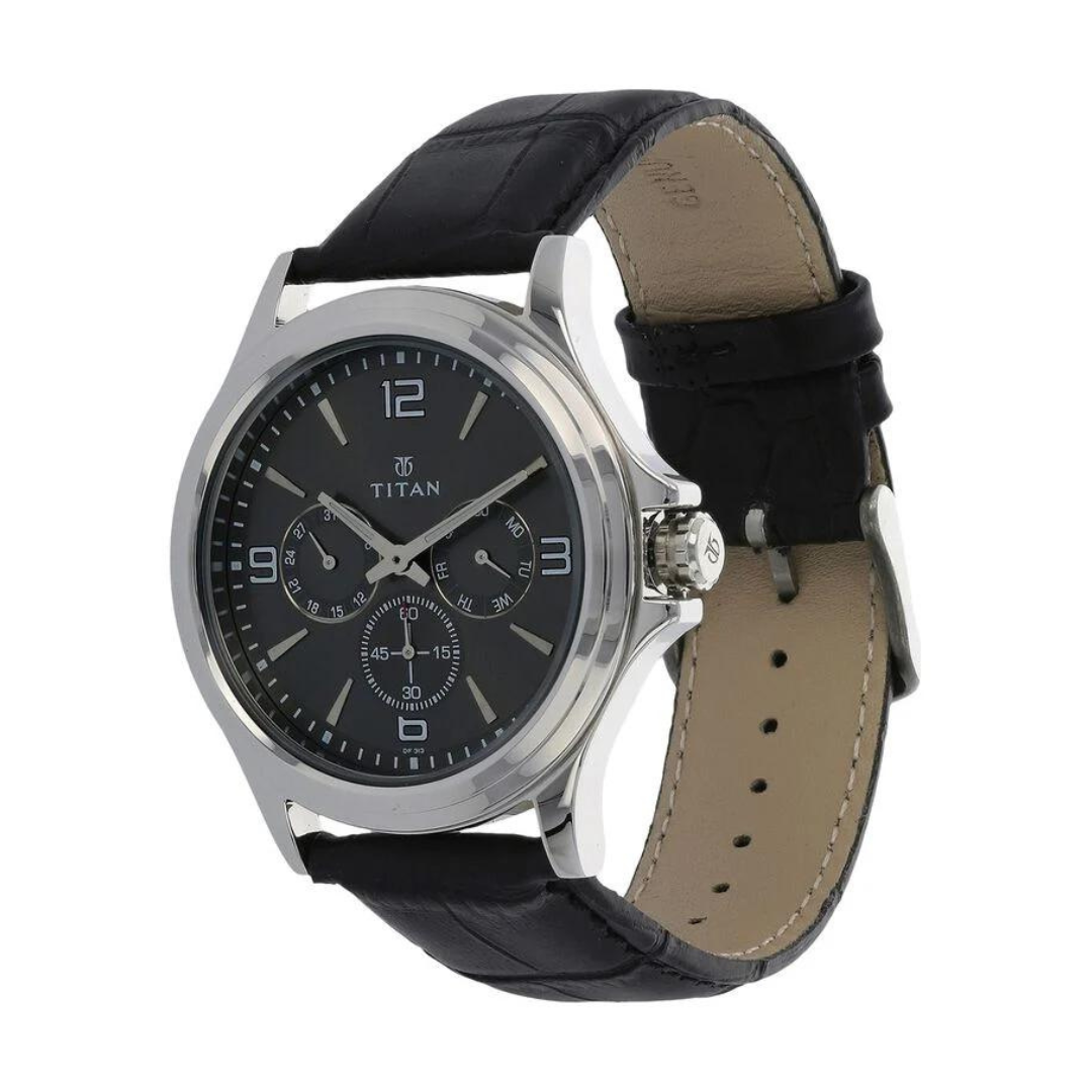 Titan Anthracite Dial Black Leather Strap Watch NP1698SL02 - KRISHNA WATCH COMPANY