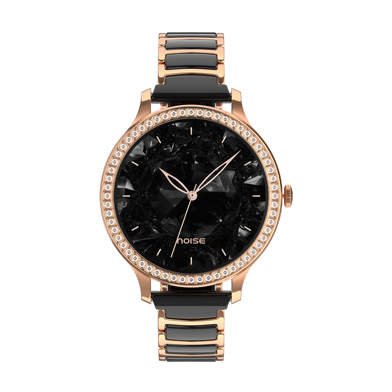 Noise Diva Araya Smartwatch for Women with AMOLED Display (850 Nits), 60 Precision-Set Crystals, Cycle Tracking, Skin Temperature, SOS with Live Location, 100+ Watch Faces - Rose Gold Ceramic