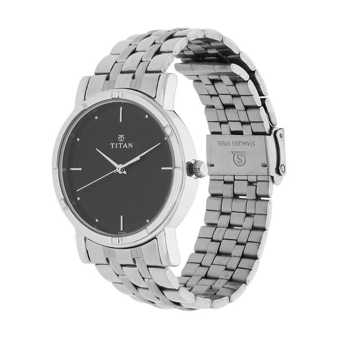 Titan Black Dial Silver Stainless Steel Strap Watch - 1639SM02 - KRISHNA WATCH COMPANY