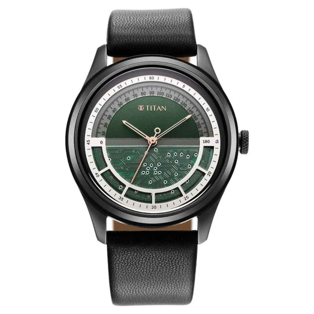 Titan Engineer Exclisives Black Dial Analog Leather Strap Watch for Men 1805QL03 (DN146) - KRISHNA WATCH COMPANY