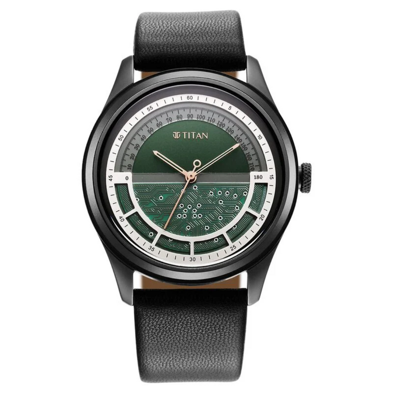Titan Engineer Exclisives Black Dial Analog Leather Strap Watch for Men 1805QL03 (DN146) - KRISHNA WATCH COMPANY