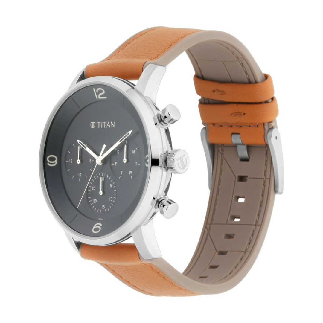 Titan Athleisure Black Dial Quartz Multifunction Leather Strap watch for Men NN90119SP01 (DK564) - KRISHNA WATCH COMPANY