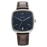 Titan Neo Curve Quartz Analog with Date With Date Blue Dial Brown Leather Strap Watch for Men 1885SL03