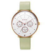 Titan Neo Quartz Multifunction White Dial Leather Strap Watch for Women 2651WL09