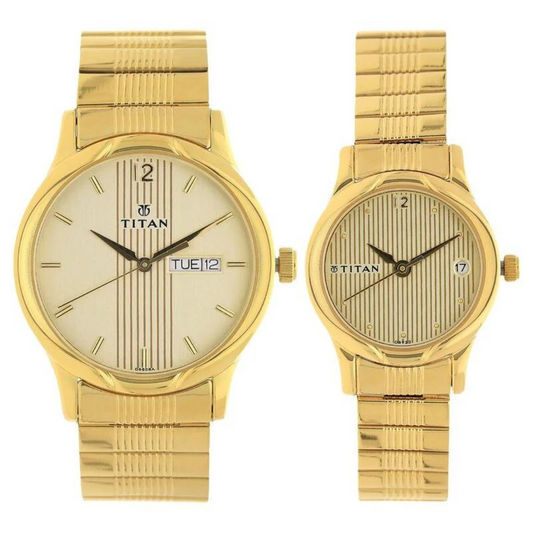 Titan Bandhan Champagne Dial Stainless Steel Strap Watches - 1580YM05