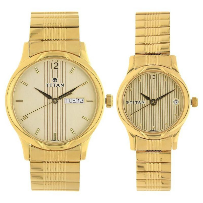 Titan Bandhan Champagne Dial Stainless Steel Strap Watches - 1580YM05