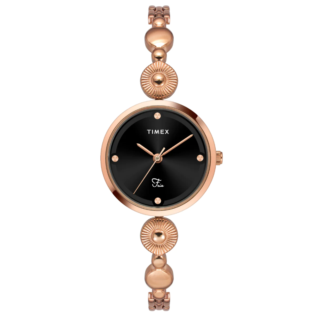 Timex Fria Women''S Black Dial Round Analog Brass Dial Watch TWEL18203 - KRISHNA WATCH COMPANY