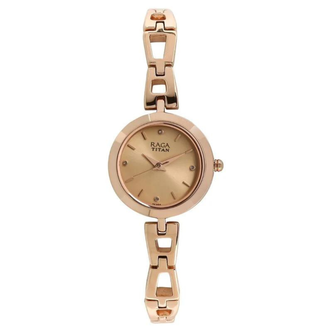 Titan Raga Beige Dial Women Watch With Metal Strap - 2540WM06 - KRISHNA WATCH COMPANY