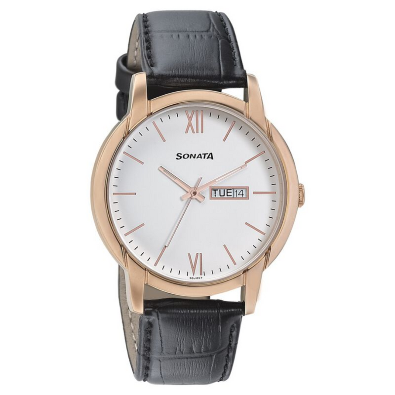 Beyond Gold White Dial Leather Strap Watch NN77031WL04