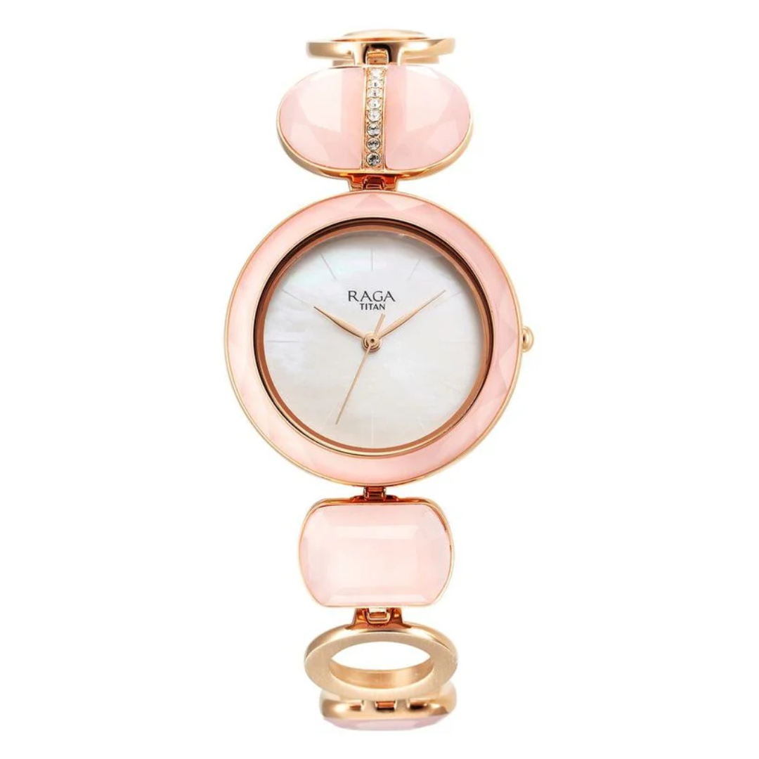 Titan Raga New You Quartz Analog Mother Of Pearl Dial Metal Strap Watch for Women 95195WM01 / NS95195WM01 - KRISHNA WATCH COMPANY