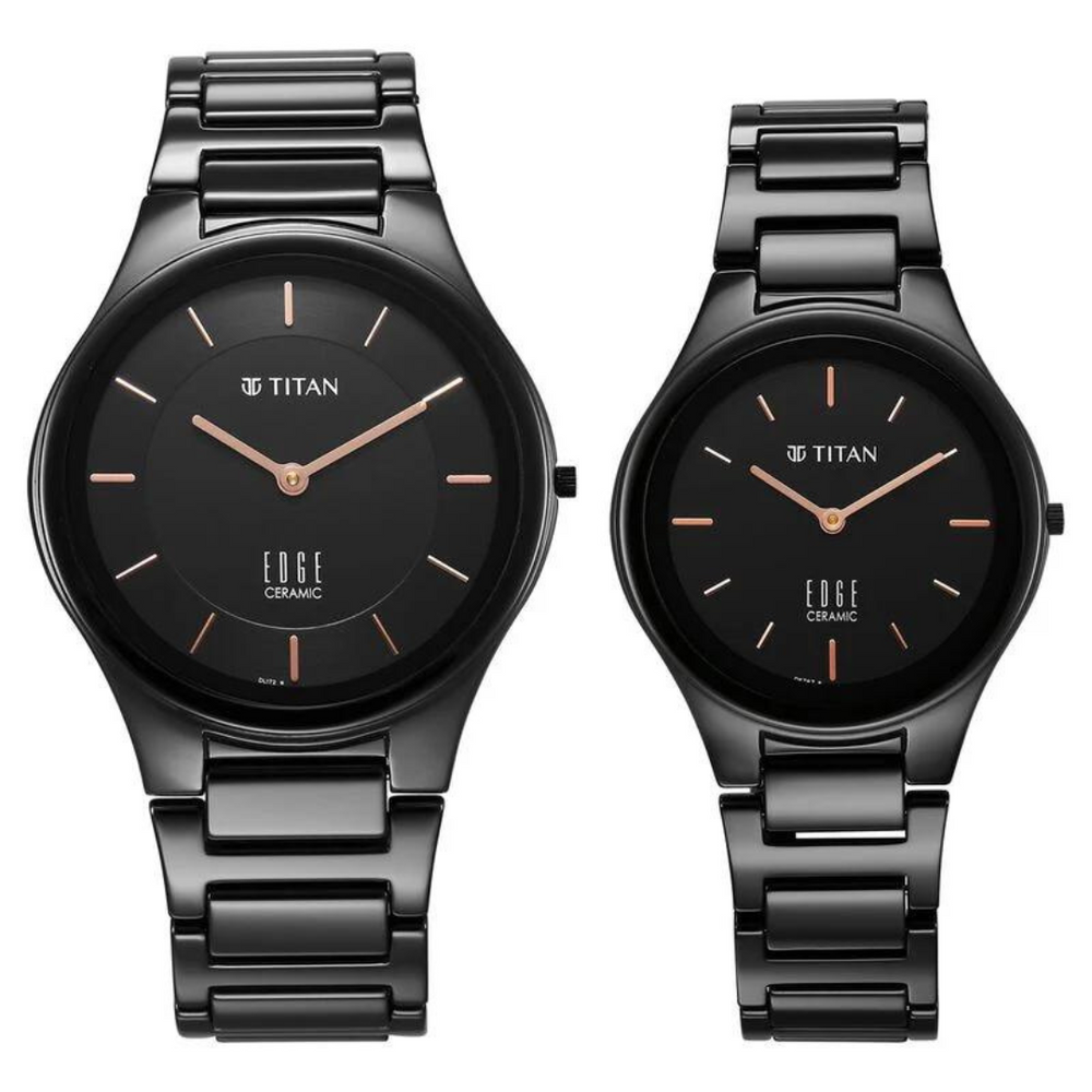 Titan Edge Pair Black Dial Analog Ceramic Strap watch for Couple 16962653NC01P - KRISHNA WATCH COMPANY