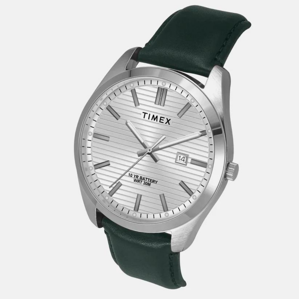 Timex E Class Male Silver Analog Leather Watch TWTG10407 - KRISHNA WATCH COMPANY