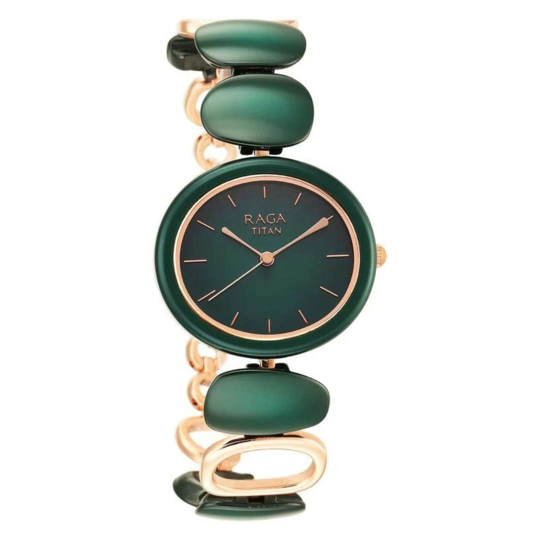 Titan Raga Ceramics Green Dial Analog Watch for Women - 95146KD02 - KRISHNA WATCH COMPANY