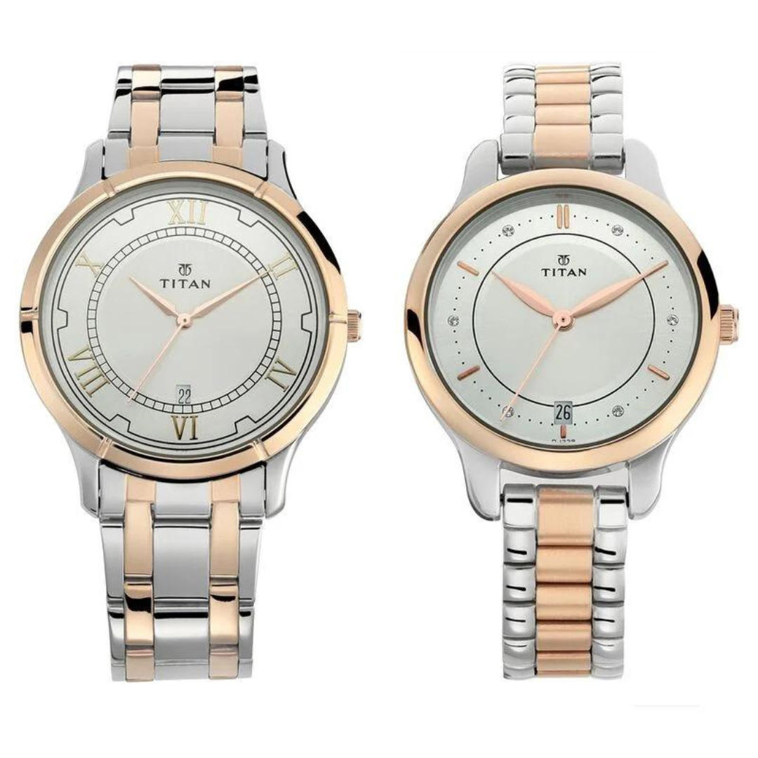 Titan Bandhan Quartz Analog with Date Silver Dial Stainless Steel Strap Watch for Couple 17752481KM01P - KRISHNA WATCH COMPANY