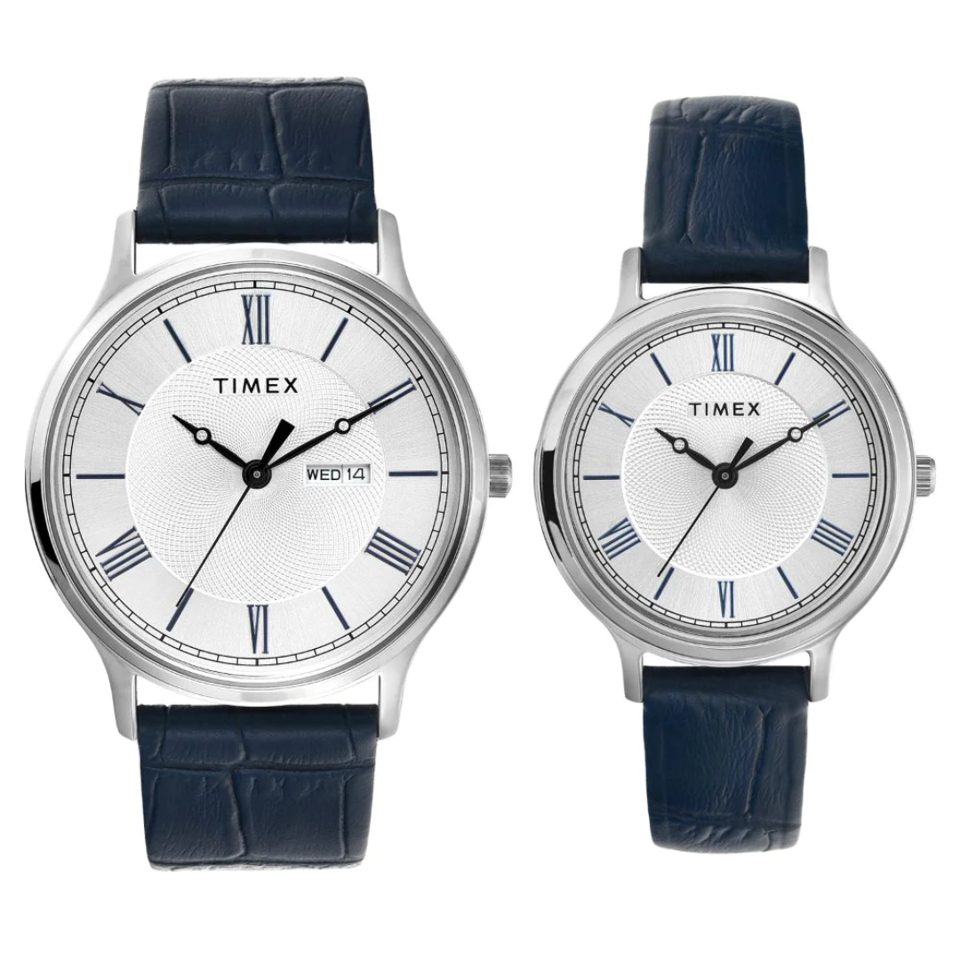 Timex Pairs Silver Round Analog Brass Dial Watch- TW00PR298 - KRISHNA WATCH COMPANY