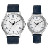Timex Pairs Silver Round Analog Brass Dial Watch- TW00PR298