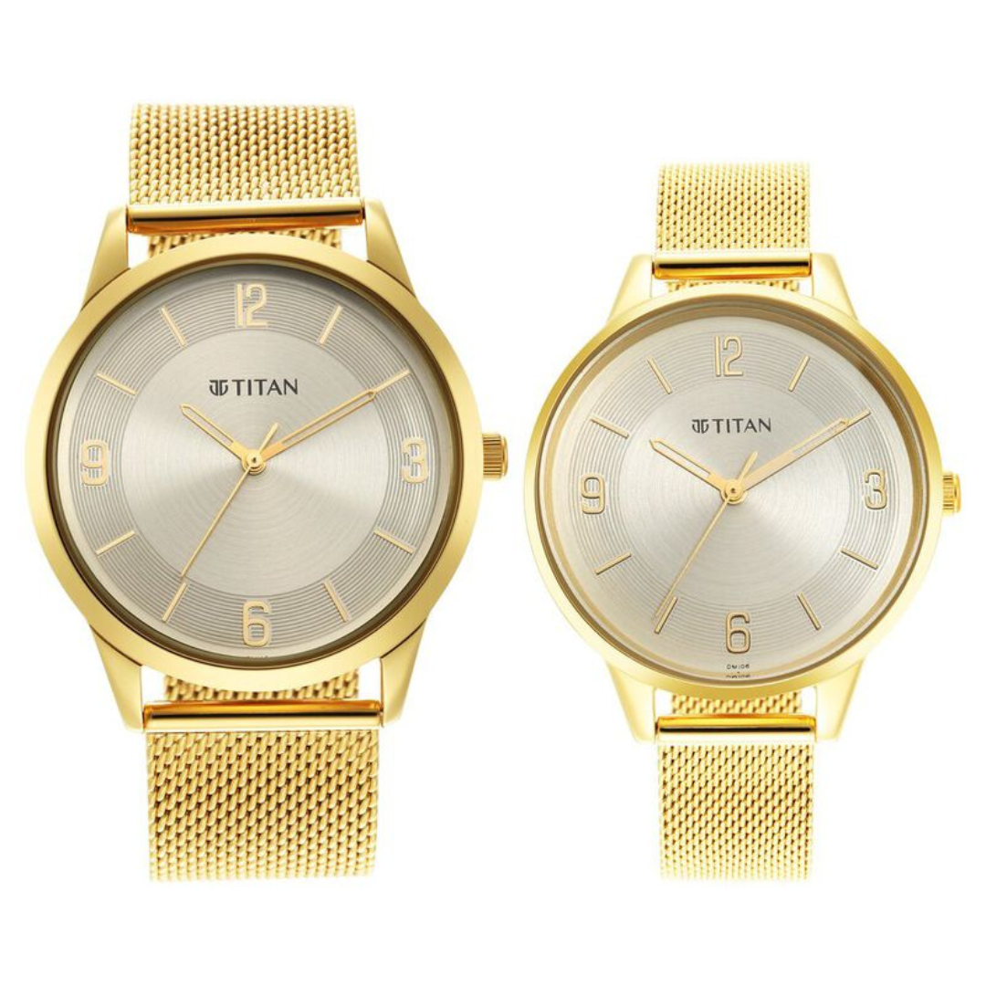 Titan Bandhan Champagne Dial Analog Stainless Steel Strap watch for Couple 18062648YM01 - KRISHNA WATCH COMPANY