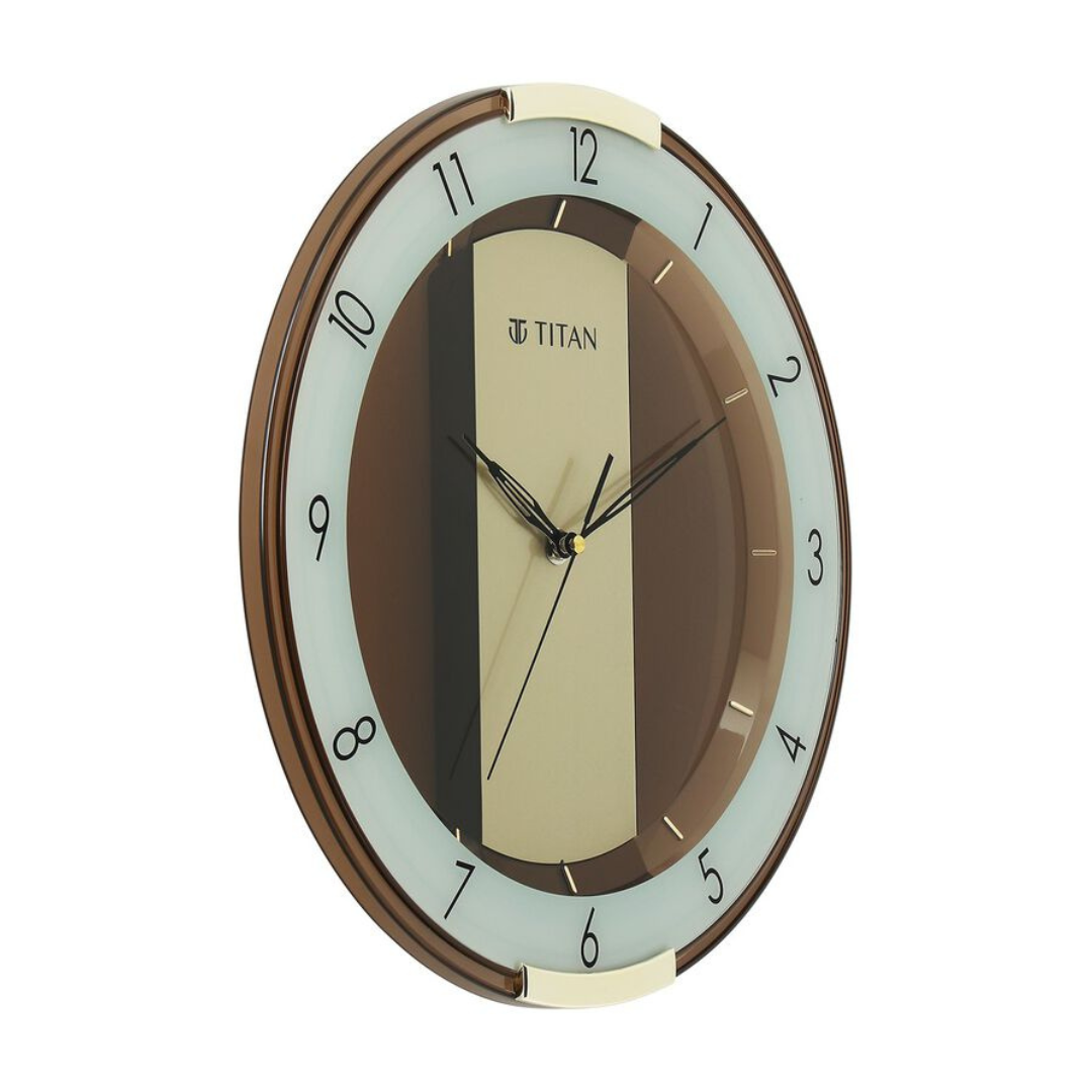 Titan Contemporary Brown Wall Clock with a partly Semi-transparent Dial - W0079PA02 - KRISHNA WATCH COMPANY