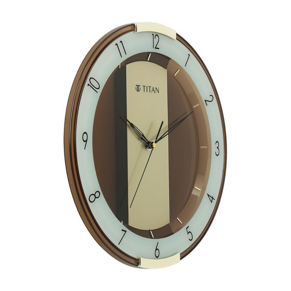 Titan Contemporary Brown Wall Clock with a partly Semi-transparent Dial - W0079PA02 - KRISHNA WATCH COMPANY