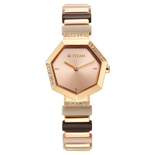 Titan Glitz Rose Gold Dial Analog Metal watch for Women - 95207WD01