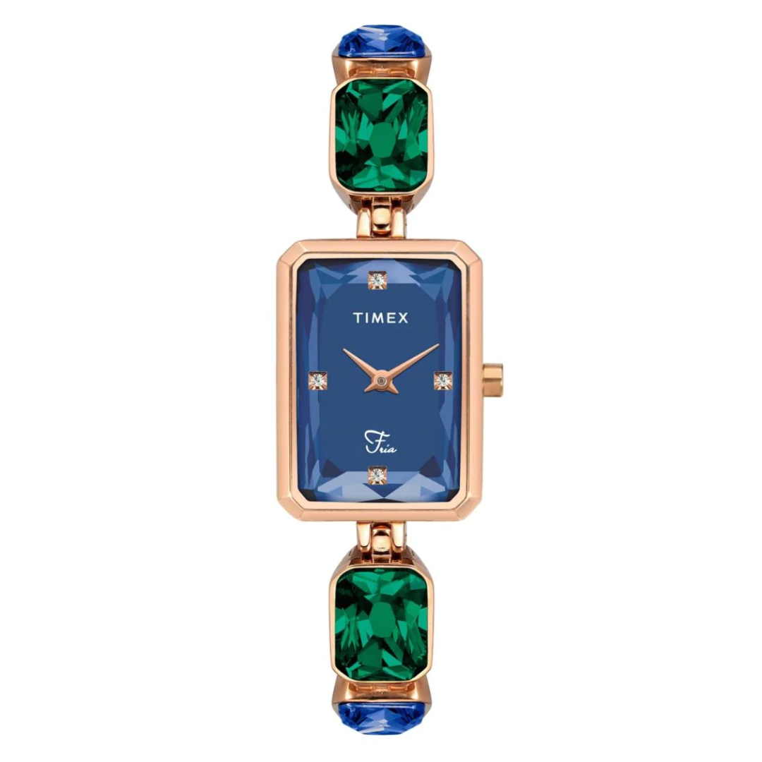 Timex Fria Women's Blue Dial Rectangular Case 2 Hands Function Watch TWEL16902 - KRISHNA WATCH COMPANY