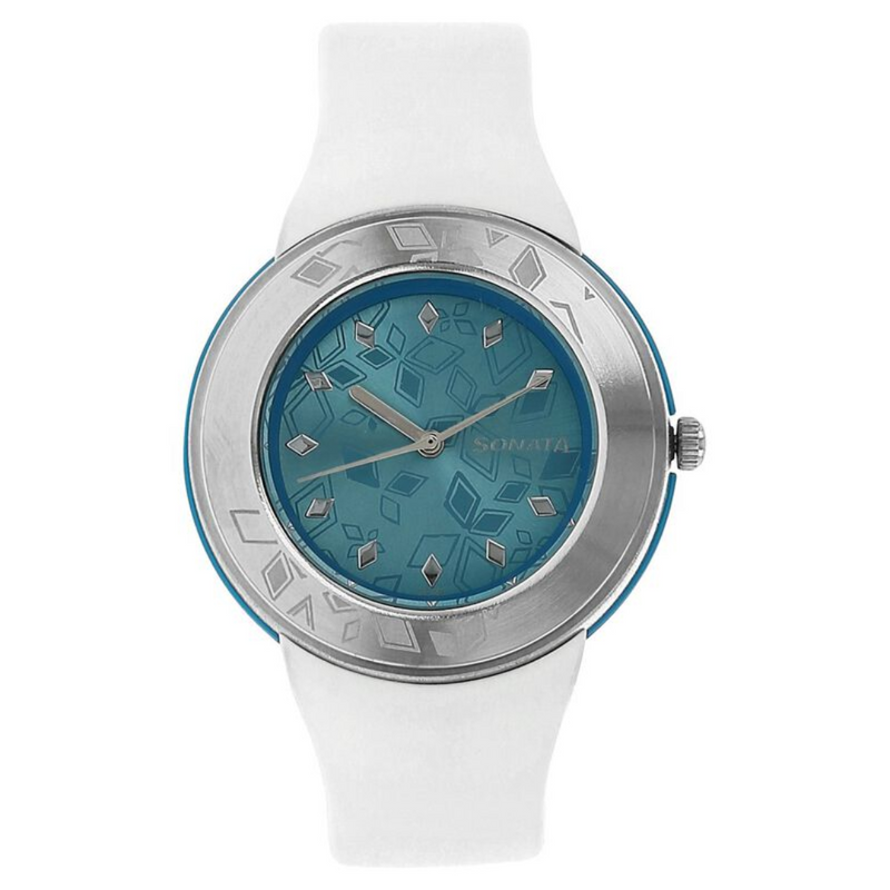 Quartz Analog Blue Dial Plastic Strap Watch for Women 8991PP02