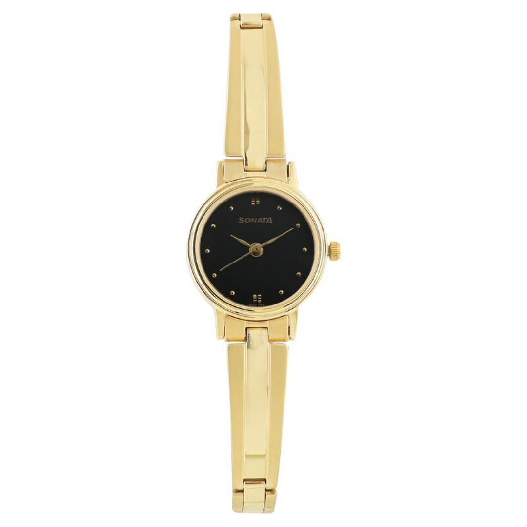 Sonata Black Dial Golden Metal Strap Watch - 8096YM03 - KRISHNA WATCH COMPANY
