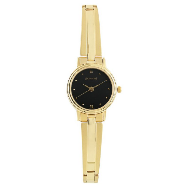 Black Dial Golden Metal Strap Watch - 8096YM03