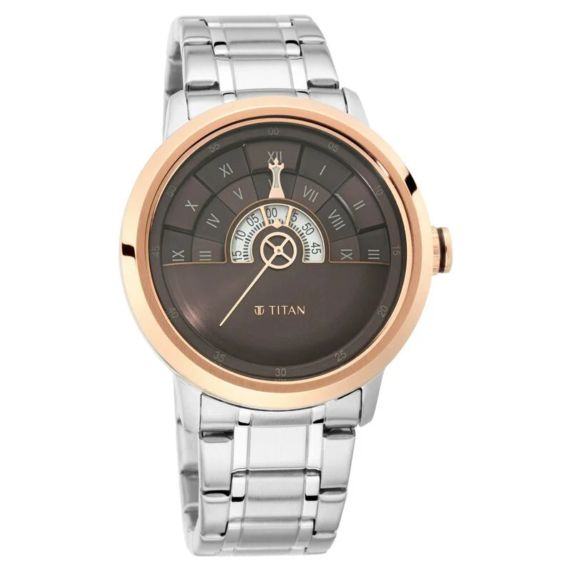 Titan Grandmaster Brown Dial Analog Stainless Steel Strap Watch for Men / 1828KM02 - KRISHNA WATCH COMPANY