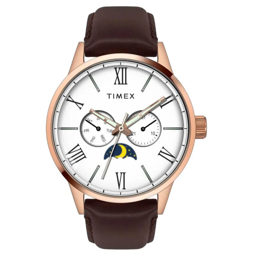 Timex White Dial Rose Gold Case Men's Watch TWEG19943 - KRISHNA WATCH COMPANY