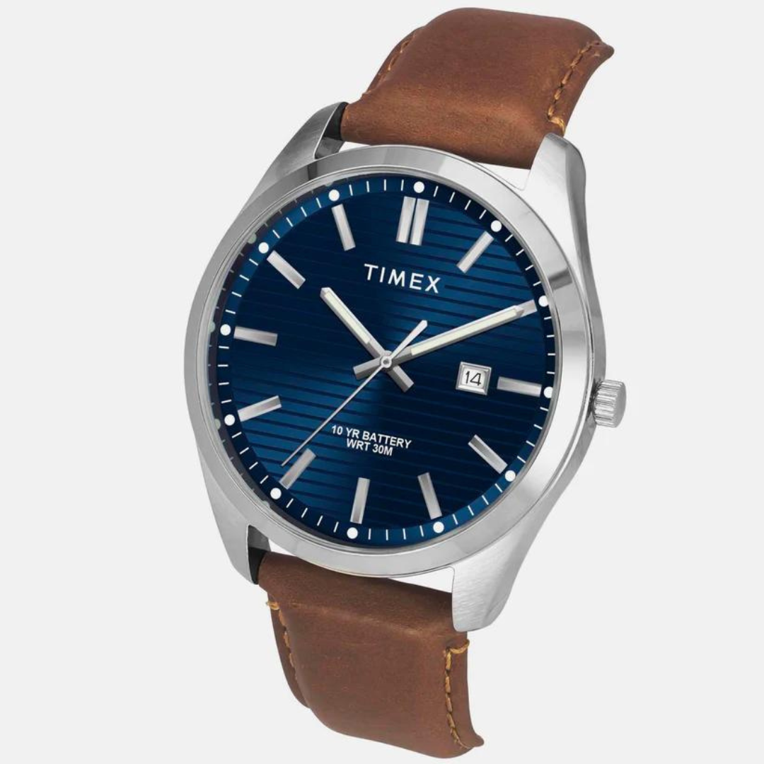 Timex E Class Male Blue Analog Leather Watch TWTG10408