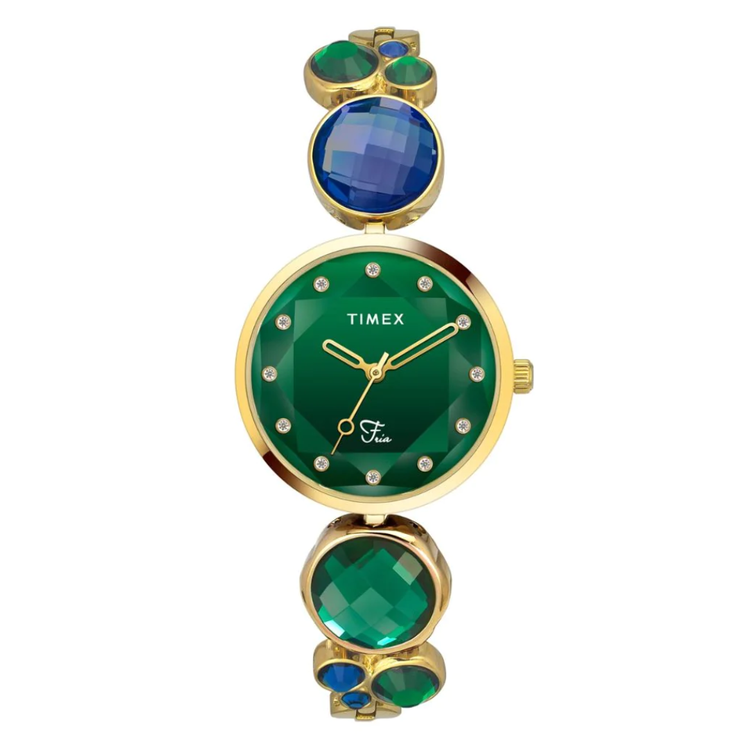 Timex Fria Women's Green Dial Round Case 3 Hands Function Watch TWEL17000