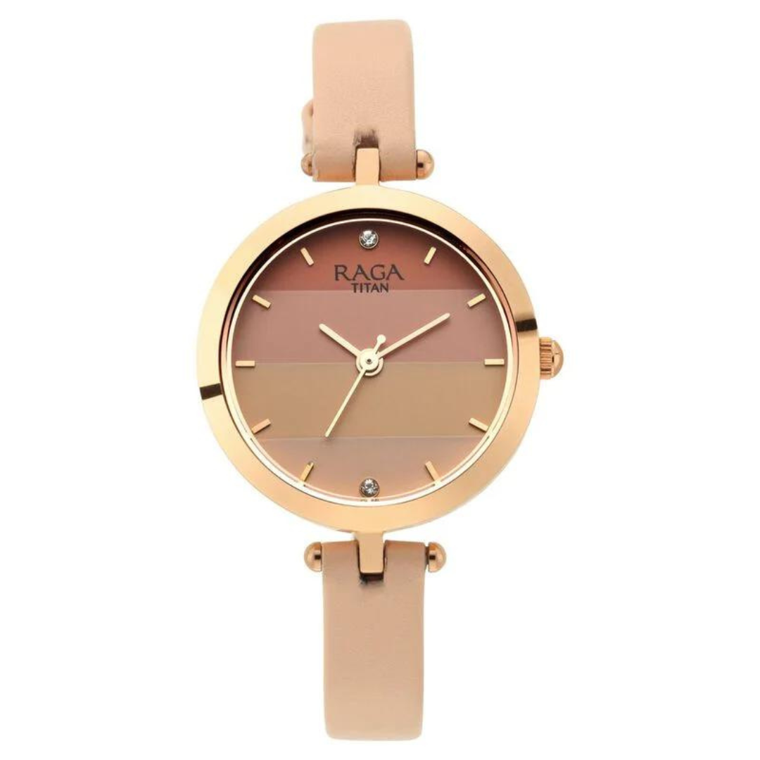 Titan Raga Women's Blossom Elegance Pastel Pink Dial & Leather Grace Watch 2606WL02 - KRISHNA WATCH COMPANY