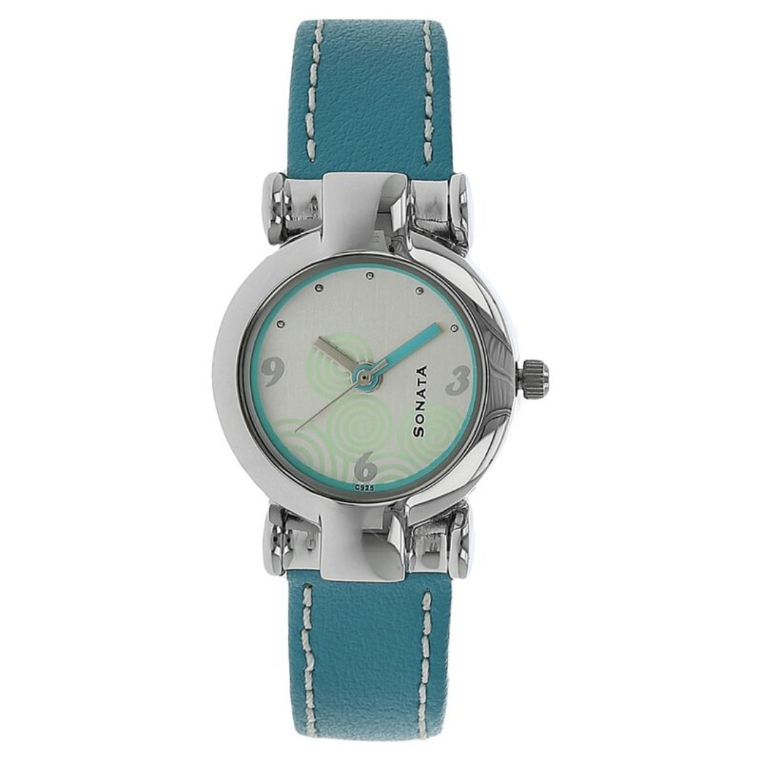 Sonata White Dial Blue Leather Strap Watch 8944SL01 - KRISHNA WATCH COMPANY