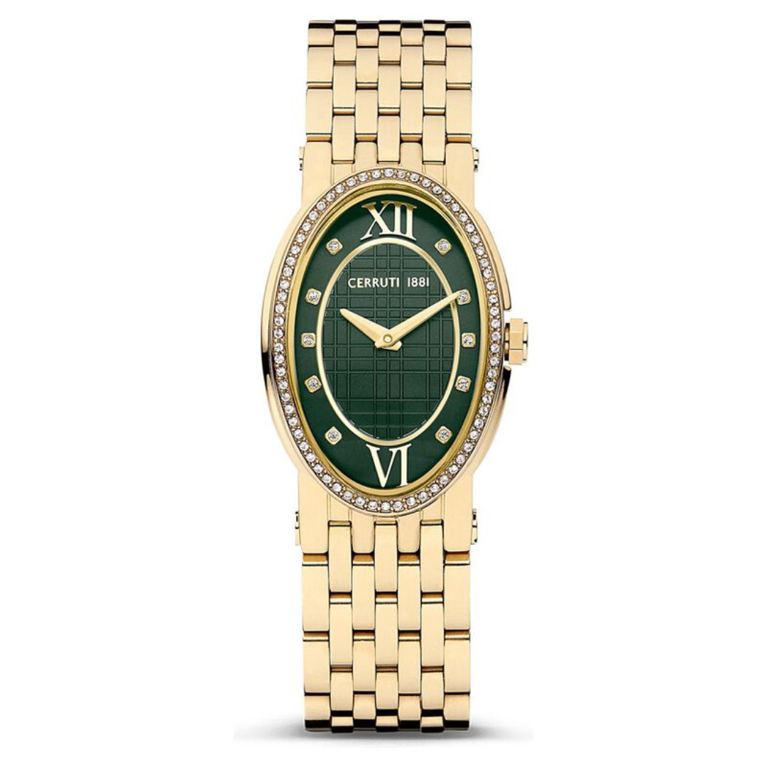 Cerruti 1881 Quartz Analog Green Dial Stainless Steel Strap Watch for Women CECIWLG2226104W - KRISHNA WATCH COMPANY