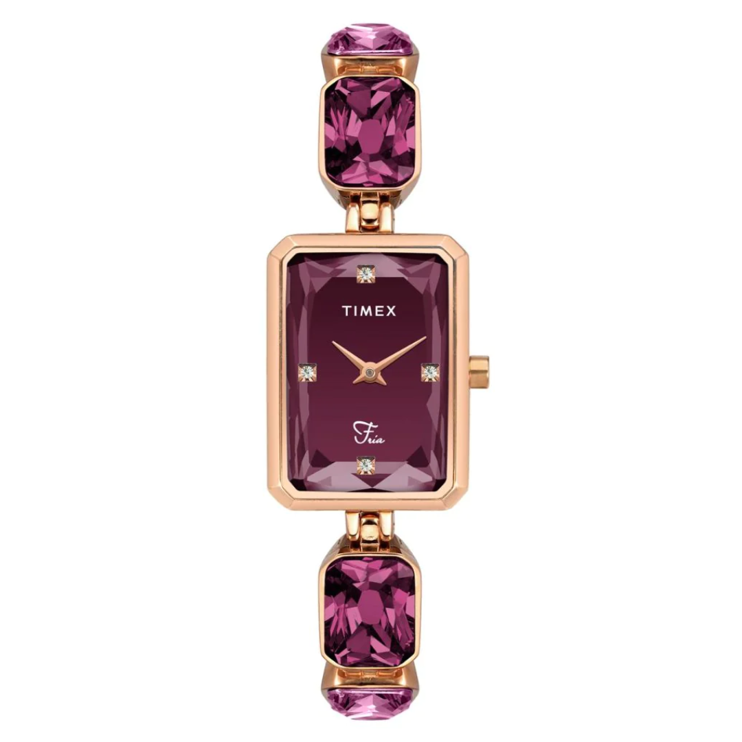 Timex Fria Women's Maroon Dial Rectangular Case 2 Hands Function Watch TWEL16903 - KRISHNA WATCH COMPANY