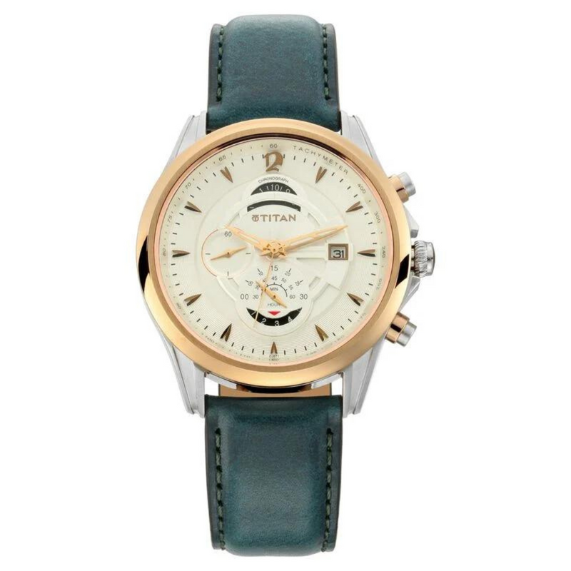 Titan Maritime White Dial Chronograph Leather Strap Watch for Men - 1830KL01