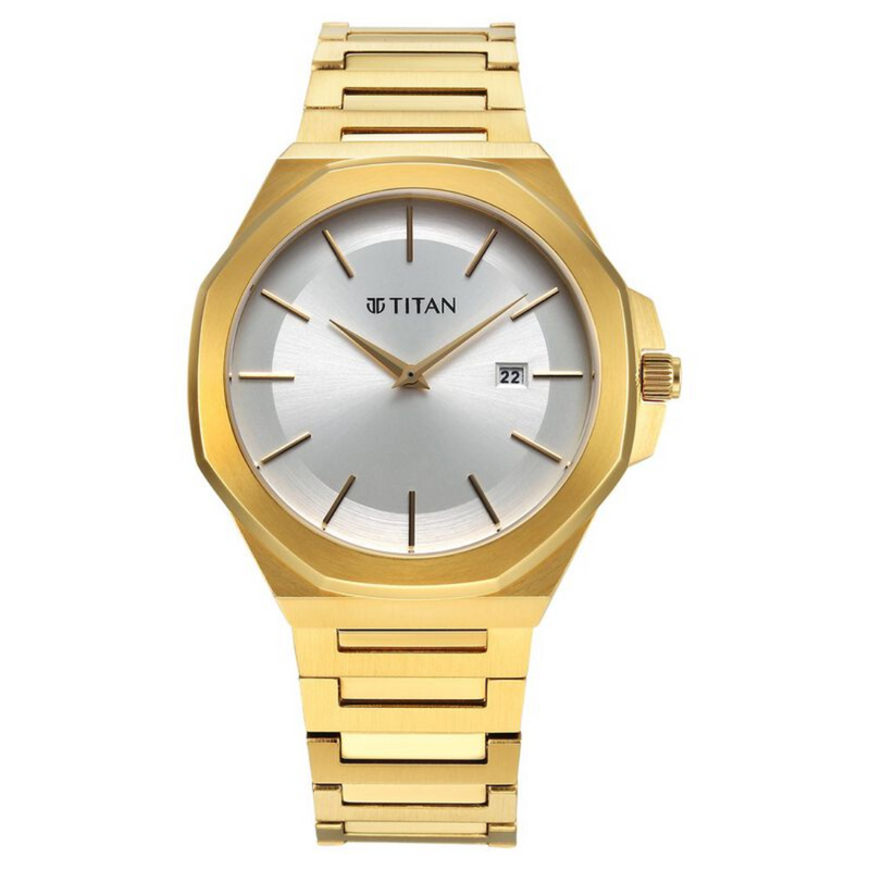 Titan Classic Slim Quartz Analog with Date Silver Dial Stainless Steel Strap Watch for Men 90167YM01 - KRISHNA WATCH COMPANY