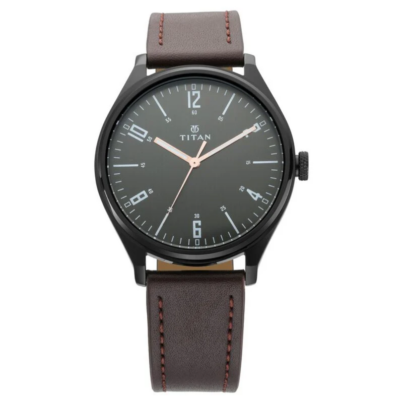 Titan Men's Minimalist Zen Watch Black: Sleek Leather Strap with Contrast Hands 1802NL01 - KRISHNA WATCH COMPANY