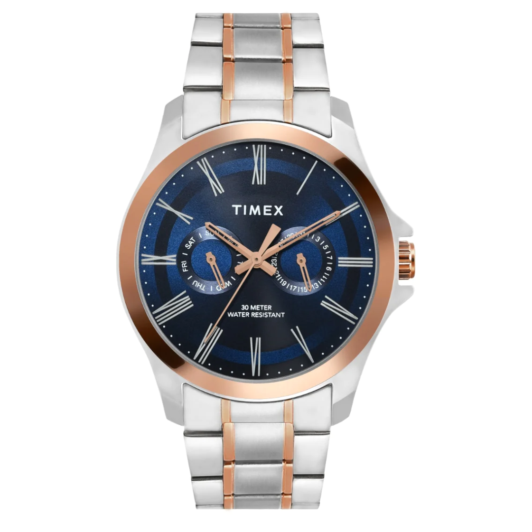 Timex Men Analaog Blue Round Brass Dial Watch- TW000X131 - KRISHNA WATCH COMPANY