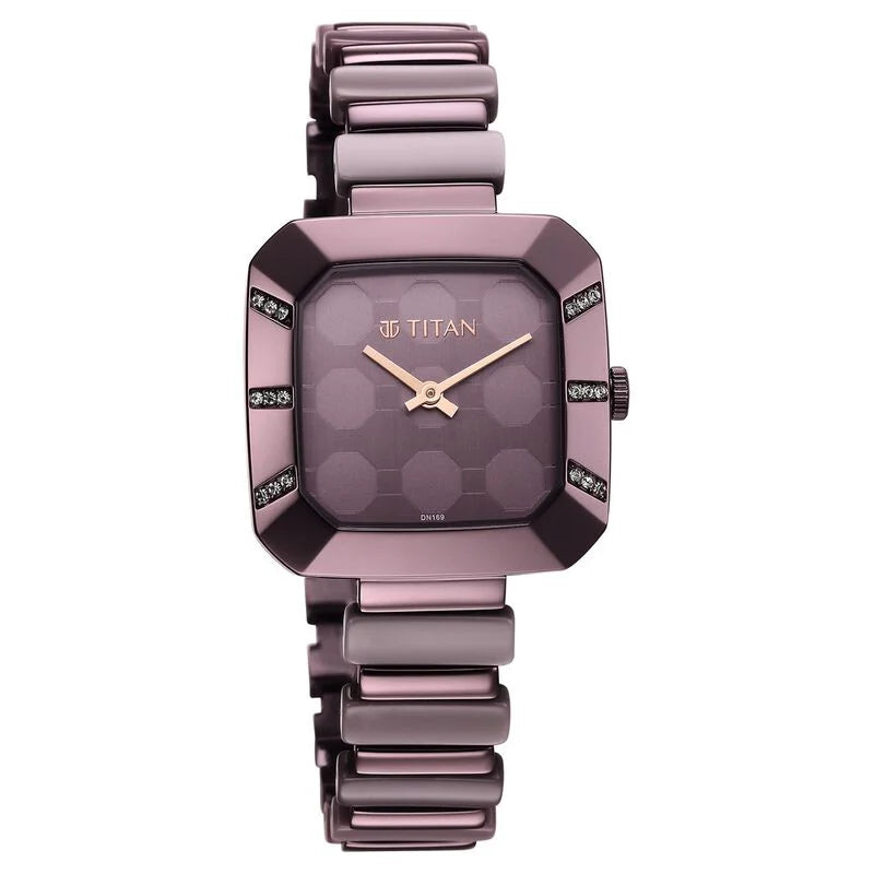 TITAN Glitz Purple Dial Metal & Plastic Strap Watch for Women 95208QD01 - KRISHNA WATCH COMPANY