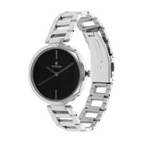 Titan Black Dial Silver Stainless Steel Strap Watch - 2480SM02