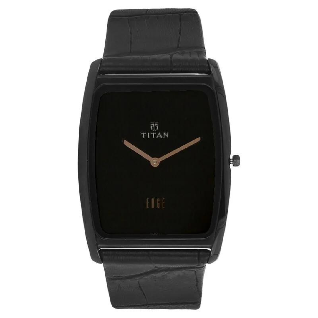 Titan Edge Black Dial Analog Leather Strap watch for Men - 1596NL01 - KRISHNA WATCH COMPANY