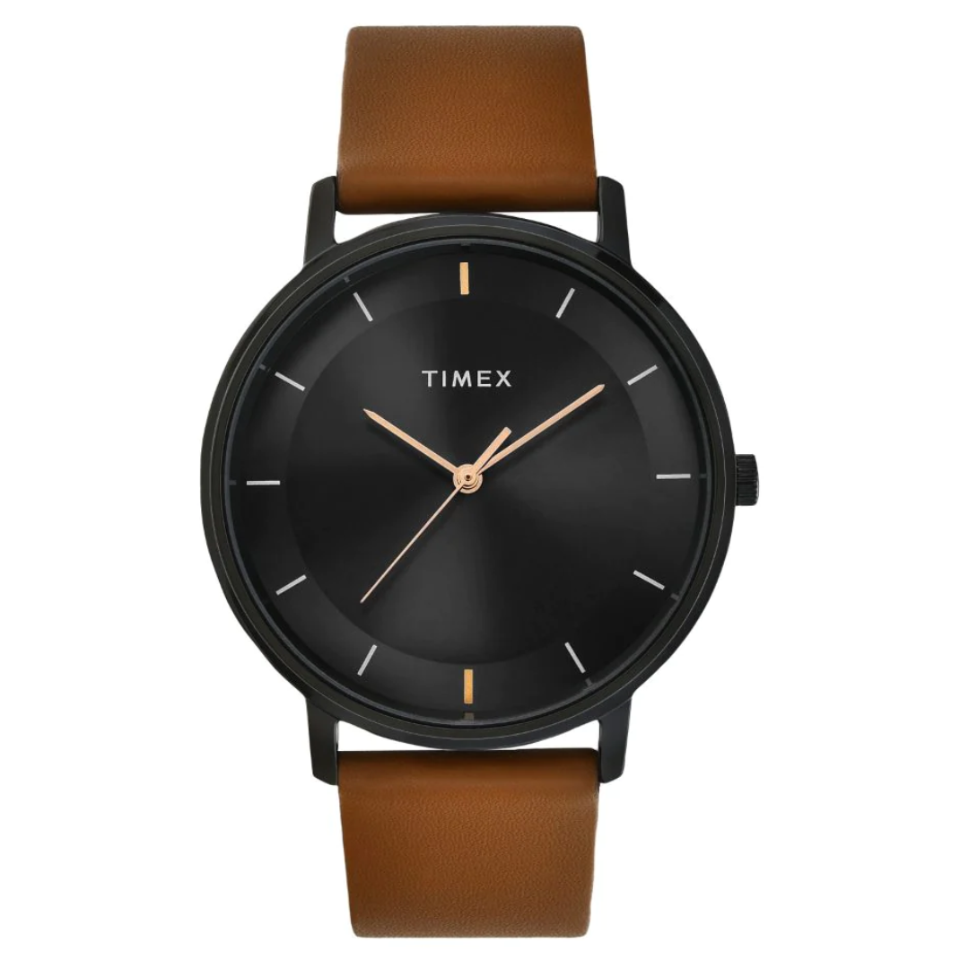 Timex Men Black Round Analog Brass Dial Watch - TW0TG8016 - KRISHNA WATCH COMPANY