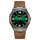 Kenneth Cole Quartz Analog Green Dial Brown Leather Strap Watch for Men - KCWGA0015202MN
