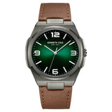 Kenneth Cole Quartz Analog Green Dial Brown Leather Strap Watch for Men - KCWGA0015202MN