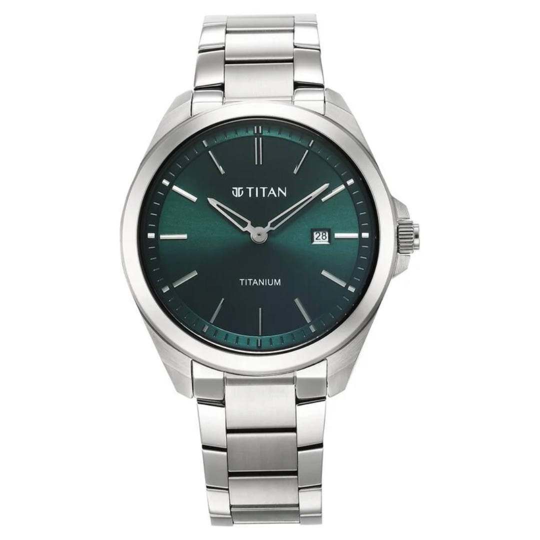 Titan Titanium Quartz Analog Green Dial Stainless Steel Strap