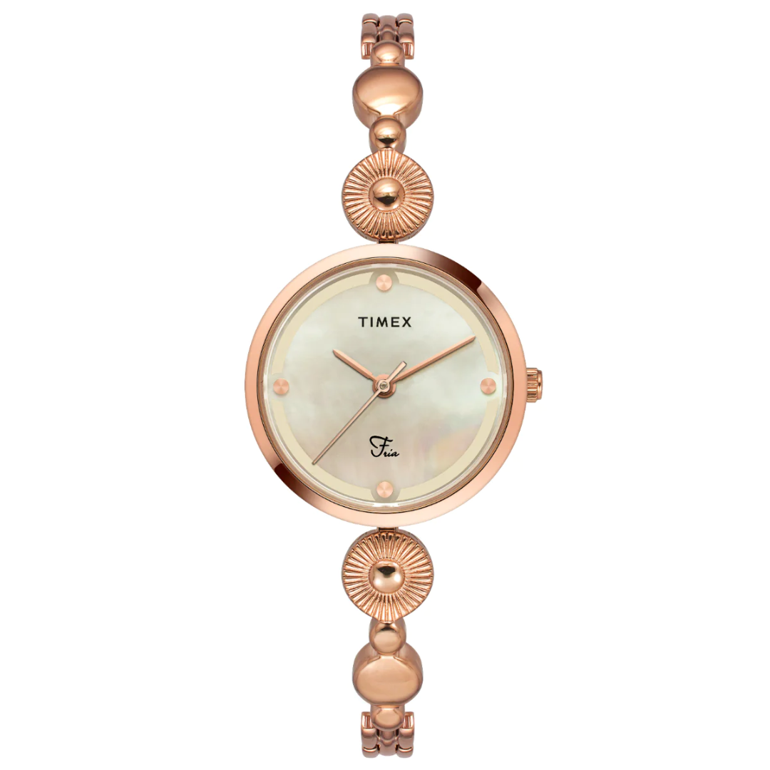 Timex Fria Women's Off White Dial Round Analog Brass Dial Watch TWEL18201 - KRISHNA WATCH COMPANY